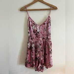 Pacsun LA Hearts Velvet Romper, Size L, Pink Floral